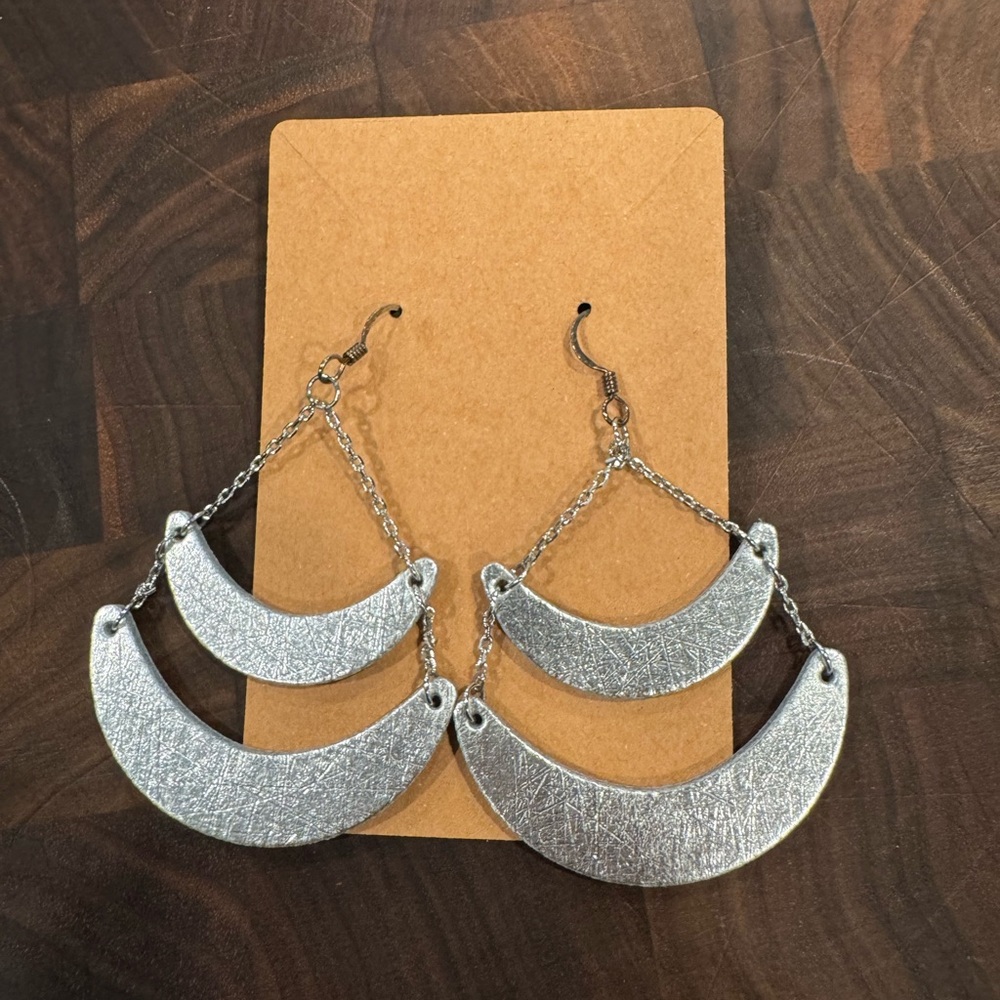 Silver Tiered Crescent Dangle Earrings - Women Jewelry